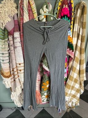 SKIMS Gray Ribbed Lounge Pants with Drawstring